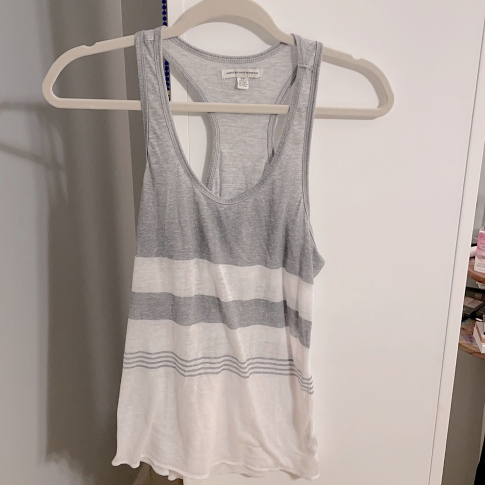 Grey and white striped women’s tank top